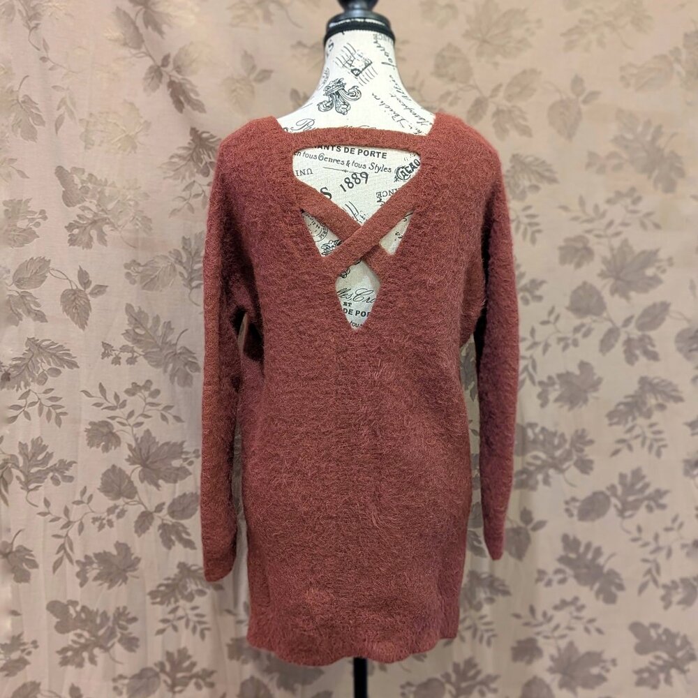 Ruby Moon Wine Red Cut Out Fuzzy Sweater Tunic, S… - image 1